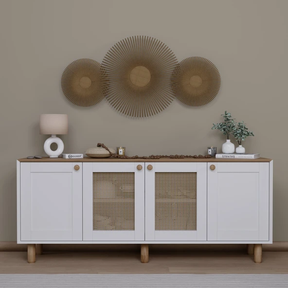 Midoser Bohem Serisi Natura 2 KAPAK Pvc Hasır Desen Mat Beyaz - Açık Ceviz Konsol