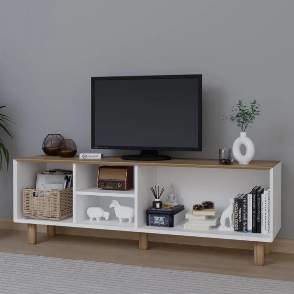 Midoser Bohem Serisi Garden Meşe - Beyaz Pvc Hasır Desen Tv Ünitesi - 4