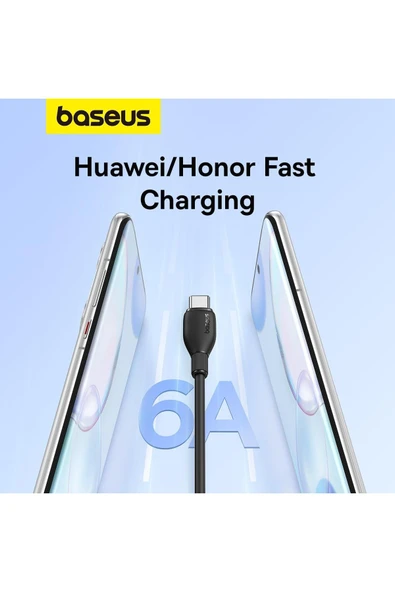 Baseus Pudding Serisi Hızlı Şarj ve Data Kablosu USB'den Type-c USB-C'ye 6 Amper 100W, 1,2m - 5