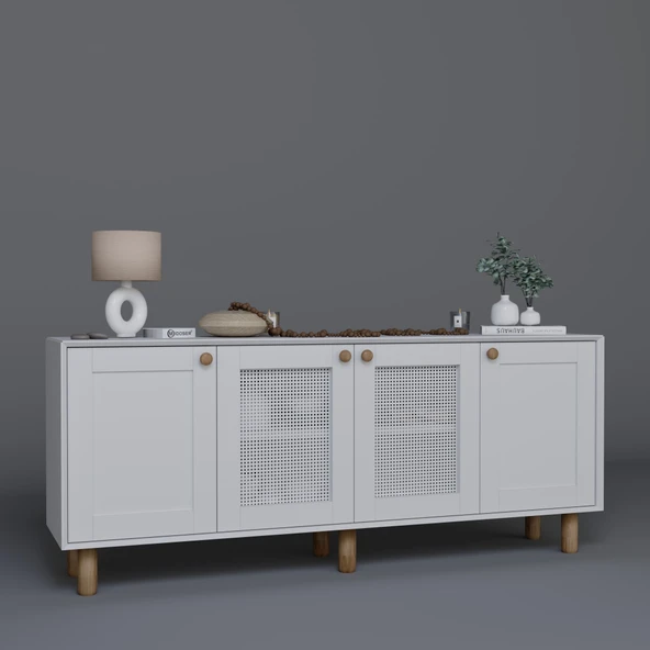 Midoser Bohem Serisi Natura 2 Kapak Pvc Hasır Desen Mat Beyaz Konsol - 5