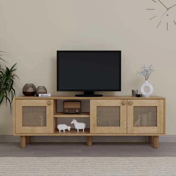 Midoser Bohem Serisi Natura Ceviz-Meşe Pvc Hasır Desen Tv Ünitesi
