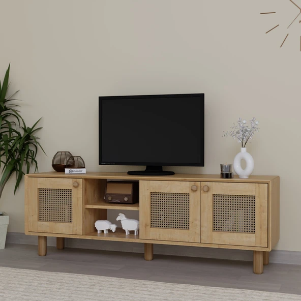 Midoser Bohem Serisi Natura Ceviz-Meşe Pvc Hasır Desen Tv Ünitesi - 3