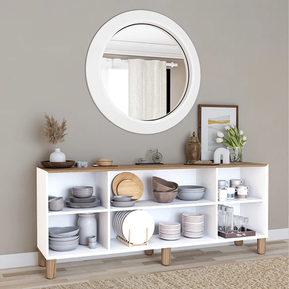 Midoser Bohem Serisi Natura 2 KAPAK Pvc Hasır Desen Mat Beyaz - Açık Ceviz Konsol - 3