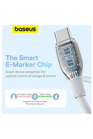 Baseus Pudding Serisi Hızlı Şarj ve Data Kablosu USB'den Type-c USB-C'ye 6 Amper 100W, 1,2m - 5