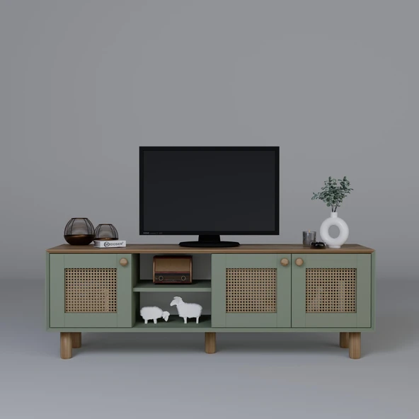 Midoser Bohem Serisi Natura Yeşil Pvc Hasır Desen Tv Ünitesi - 5