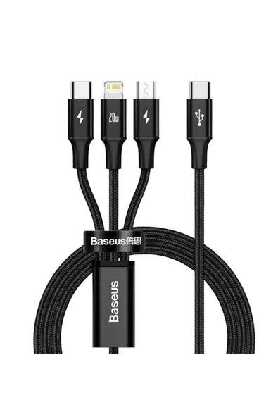 Baseus Rapid 3in1 20W 150 cm Şarj Kablosu, Siyah
