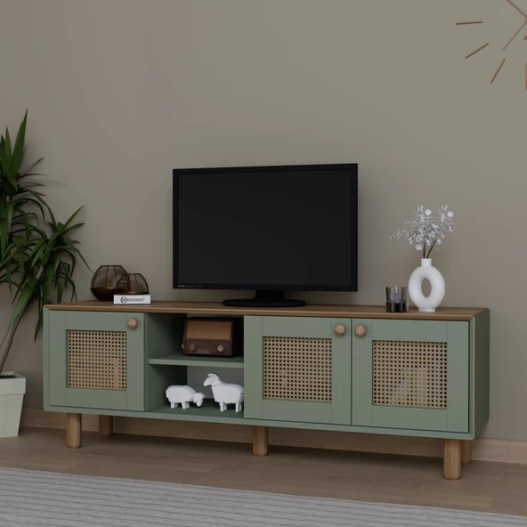 Midoser Bohem Serisi Natura Yeşil Pvc Hasır Desen Tv Ünitesi - 3
