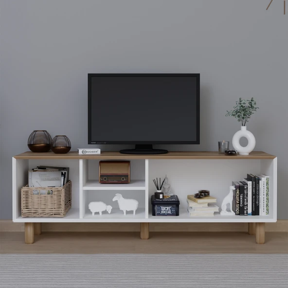 Midoser Bohem Serisi Garden Meşe - Beyaz Pvc Hasır Desen Tv Ünitesi - 2