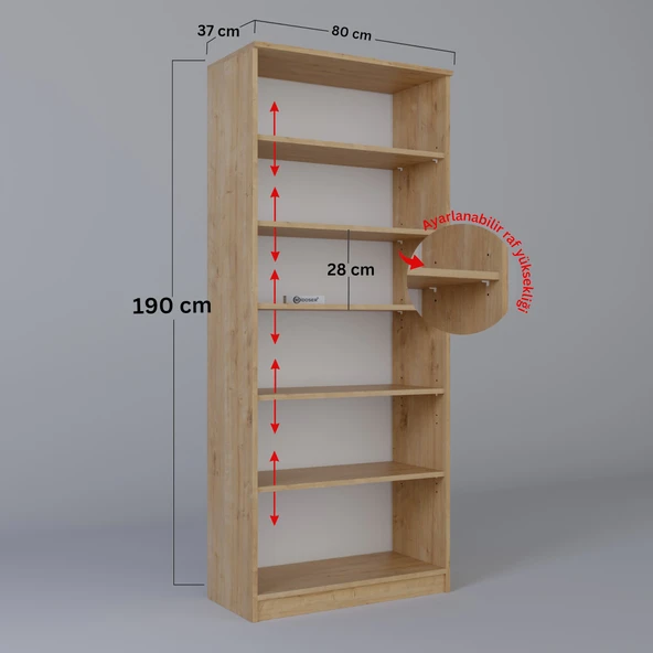 Midoser Lucas Cam Kapaklı Vitrin - Büfe - Kitaplık ve Çok Amaçlı Dolap ( AYARLANABİLİR RAF ) Ceviz - Meşe - 8