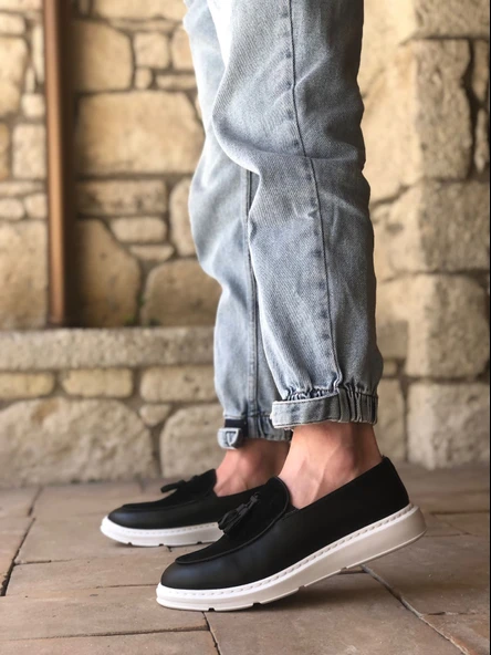 ET0005 Bağcıksız Yüksek Taban Beyaz Taban Klasik Aynalı Süet Detaylı Püsküllü Corcik Erkek Ayakkabı - Resim 2