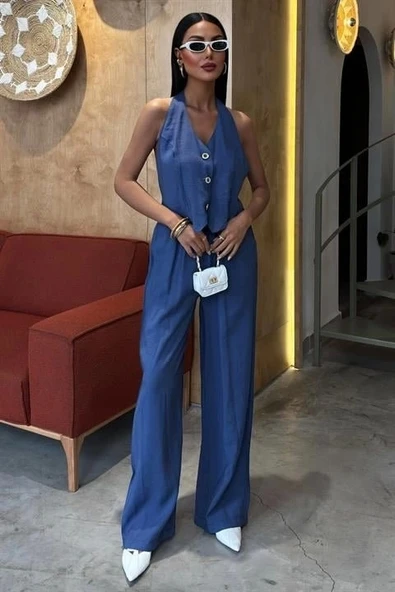 Halter Yaka Yelekli Modal Takım 10144
