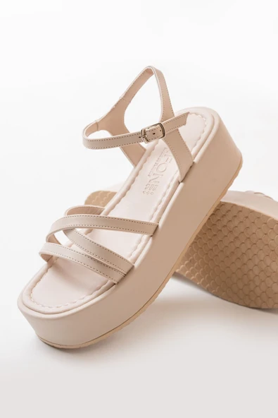 Bej Dolgu Kadın Sandalet - Resim 3