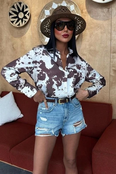 Batik Desenli Chanel Saten Gömlek 3467
