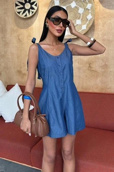 Tensel Denim Kumaşlı Mini Tulum 1363 - 6