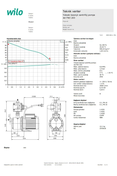 Wilo Fwj 203 Em 0,75/2-m-1-e Monofaze Tek Kademeli Yatay Hidromatlı Hidrofor - 2