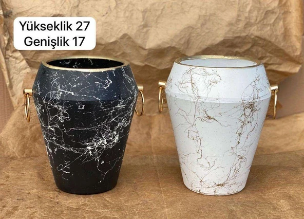 Beyaz desenli dekoratif seramik saksısı 27 X 17 CM