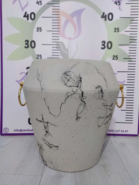 Beyaz desenli dekoratif seramik saksısı 27 X 17 CM - 3