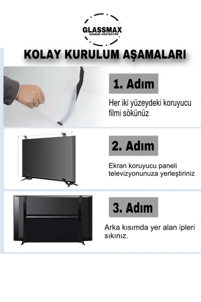 Glassmax Saba 50" Inç 127 Ekran Tv Ekran Koruyucu Paketi - Resim 7