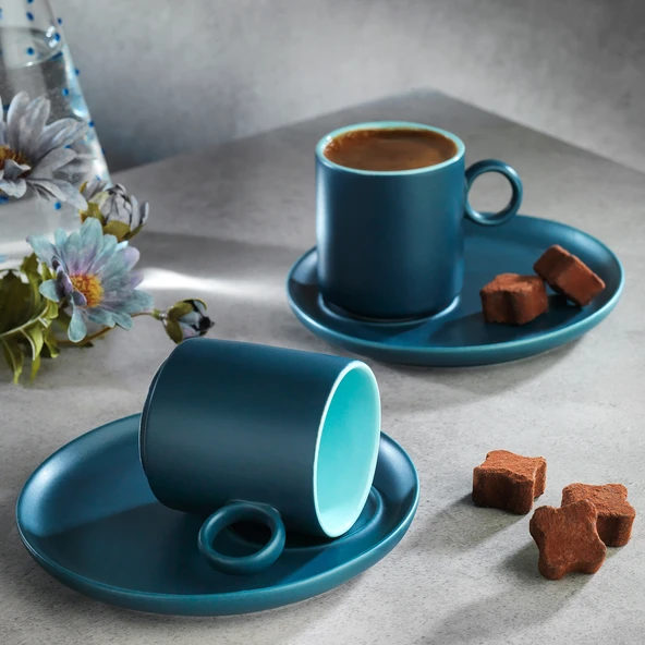 Schafer Aurora 2 Kişilik Kahve Fincan Seti 4 Parça-Lacivert/Mavi