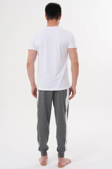 Mecit 4000 Erkek Beyaz Füme Büyük Beden Pijama Takımı - 6