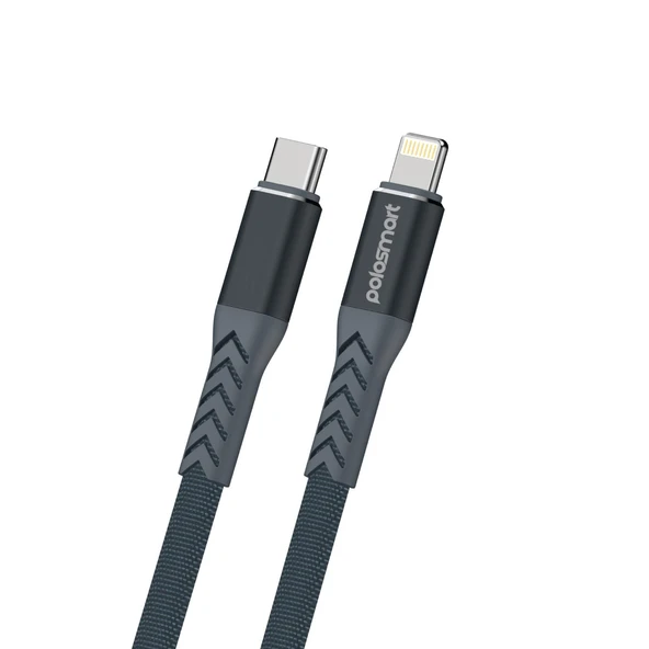 Polosmart PBS415 Type-C to Lightning Şarj ve Data Kablosu 1.2 Metre Gri