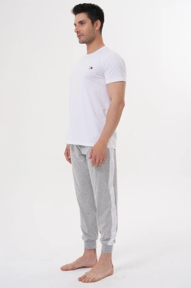 Mecit 4000 Erkek Beyaz Gri Büyük Beden Pijama Takımı - 3