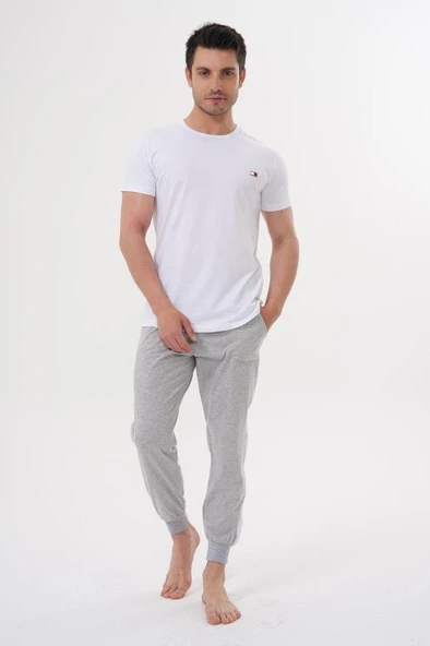 Mecit 4000 Erkek Beyaz Gri Büyük Beden Pijama Takımı - 2
