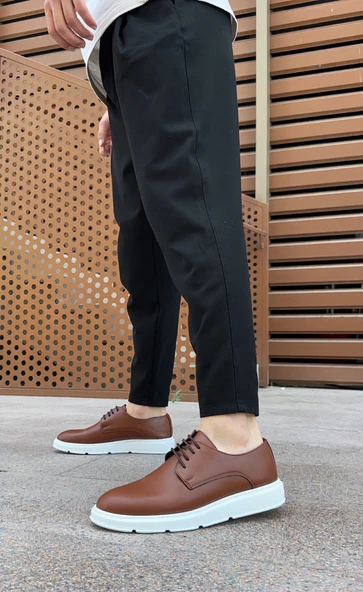 ET0003 Bağcıklı Klasik Taba Beyaz Kalın Taban Casual Erkek Ayakkabı - 5