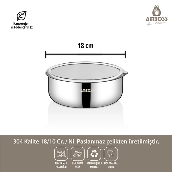 Amboss SteelBox 2 Parça Paslanmaz Çelik Şeffaf Kapaklı Saklama Kabı 18 cm - 3