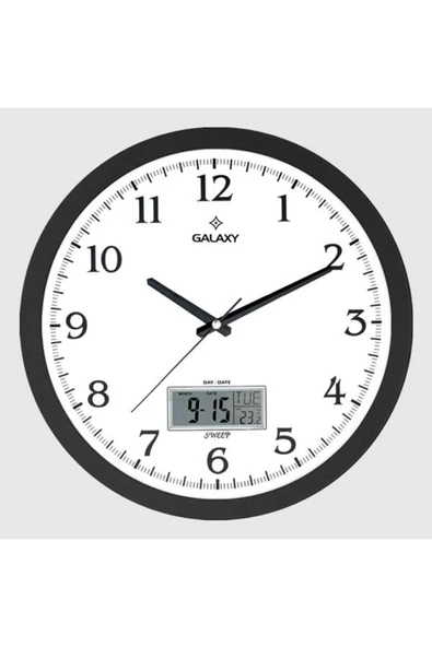 Galaxy (T-1964-K) DUVAR SAATİ SİYAH ÇERÇEVELİ 35.5CM TAKVİMLİ TERMOMETRELİ HİGROMETRELİ ANALOG VE DİJİTAL G