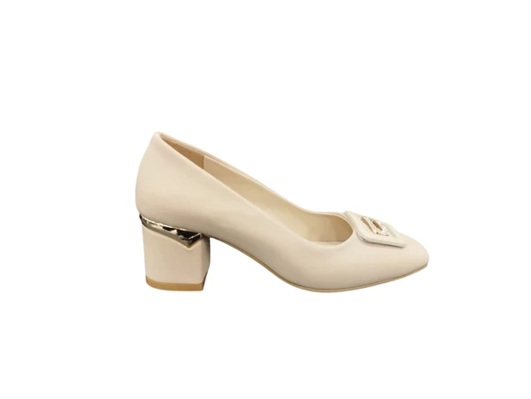 Ventes 222522Z Küt Burun Taş Toka Detaylı 6 cm Kalın Topuklu Kadın Şık Topuklu Ayakkabı - 5