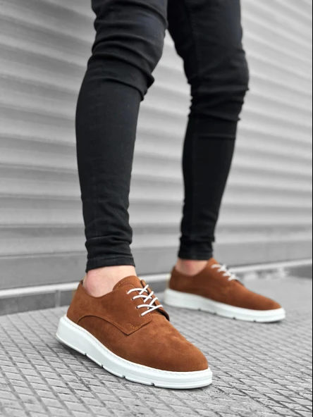 ET0003 Bağcıklı Süet Klasik Taba Beyaz Yüksek Taban Casual Erkek Ayakkabı - 3