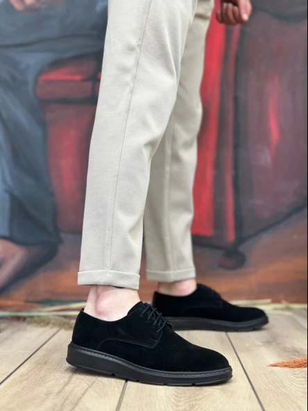 ET0003 Bağcıklı Süet Klasik Siyah Yüksek Taban Casual Erkek Ayakkabı - Resim 2