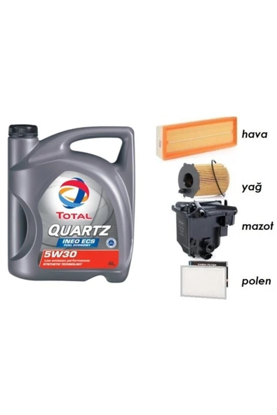 TOTAL 5w30 Partikül Yağ Filtre Ful Set Peugeot 308 1.6 Dizel Euro4