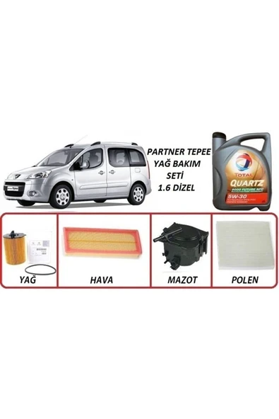 TOTAL Peugeot Partner Tepee 1.6 Dizel Yağ Bakım 5li Set Quartz Ineo Ecs 5w30 4lt Motor Yağ