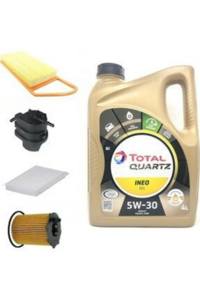 TOTAL Quartz Ineo Ecs 5W-30 Partiküllü Motor Yağı 4 lt+ Peugeot 207 1.4 Dizel Yağ Bakım Seti 5li set
