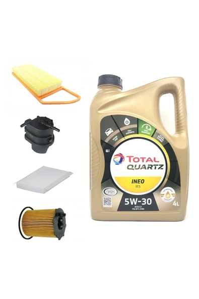 TOTAL Peugeot 206 1.4 Dizel Yağ Bakım Seti + Quartz Ineo Ecs 5w-30 Partiküllü Motor Yağı 4 L