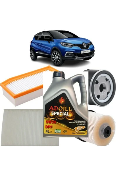 OEM Renault Captur 4plus Filtre Bakım Seti 1.5 Dci+ ADOİLL 5W30 DPF Lİ 4LT 2023 Ü+BORPOWER PREMIUM