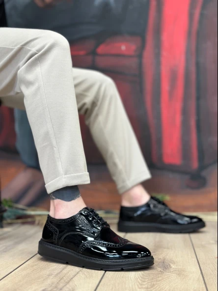 ET0003 Bağcıklı Klasik  Siyah Taban Rugan Yüksek Taban Casual Erkek Ayakkabı ürün görseli