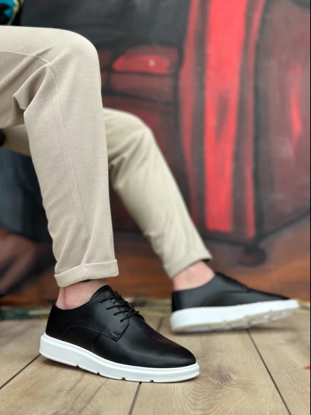 ET0003 Bağcıklı Klasik Siyah Beyaz Yüksek Taban Casual Erkek Ayakkabı - Resim 3