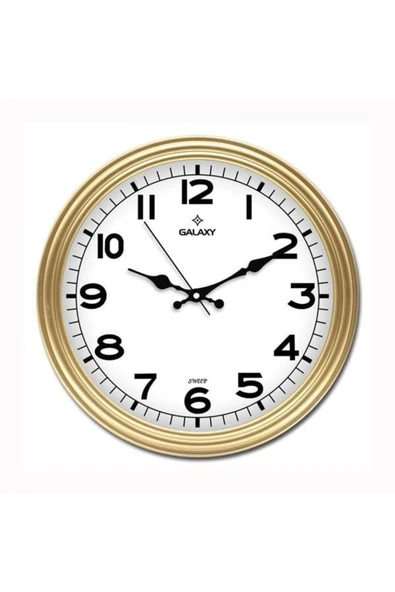 ONS Duvar Saati Altın Sarısı Çerçeve Çap:30cm Akrilik Boyalı Abs Çerçeve Mineral Cam Sessiz Akar Makine