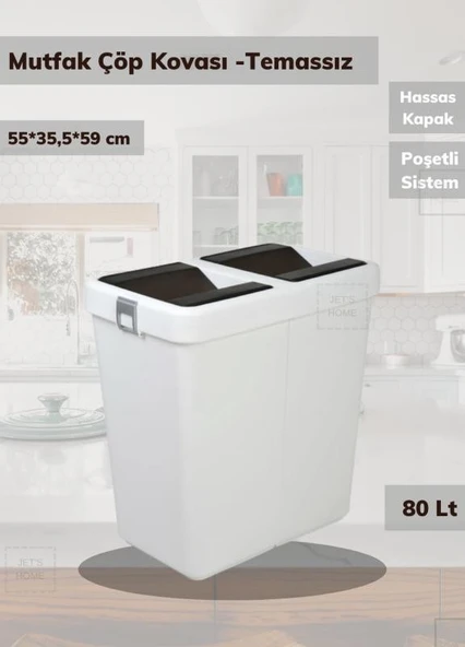 Çöp Kovası Bas Çek Mutfak Banyo Çöp Kutusu Antrasit 80 Litre
