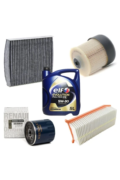 Clio 4 Uyumlu Yağ Bakım Filtre Seti 1.5 Dci Hava Yağ Polen Mazot-elf  5w30 5lt dpf li- 5li set