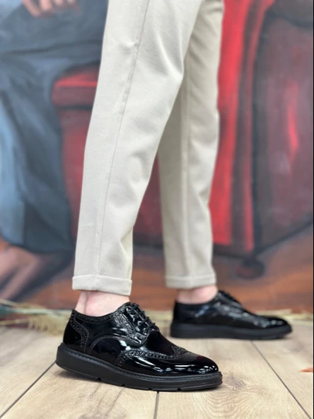 ET0003 Bağcıklı Klasik  Siyah Taban Rugan Yüksek Taban Casual Erkek Ayakkabı - Resim 2