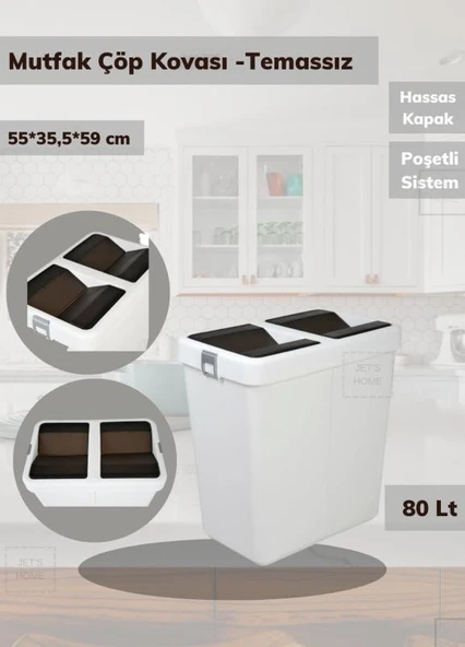 Çöp Kovası Bas Çek Mutfak Banyo Çöp Kutusu Antrasit 80 Litre - 2