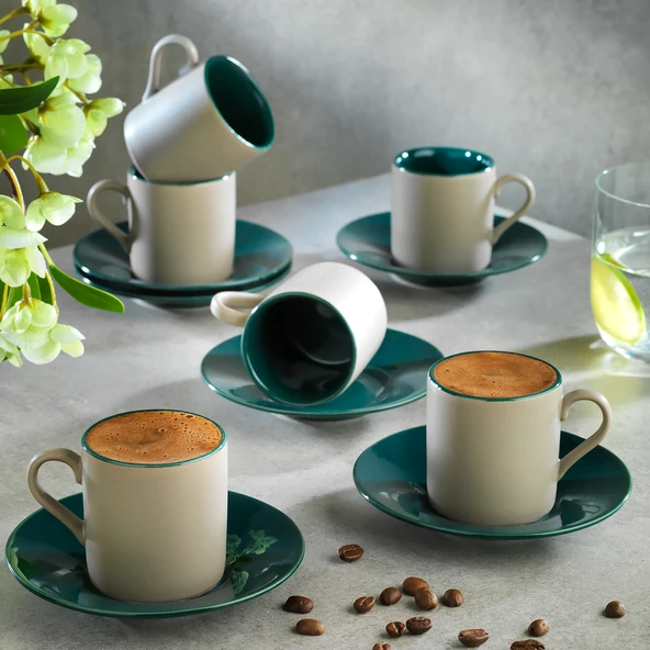 Schafer Aurora 6 Kişilik Kahve Fincan Seti 12 Parça-Gri/Yeşil