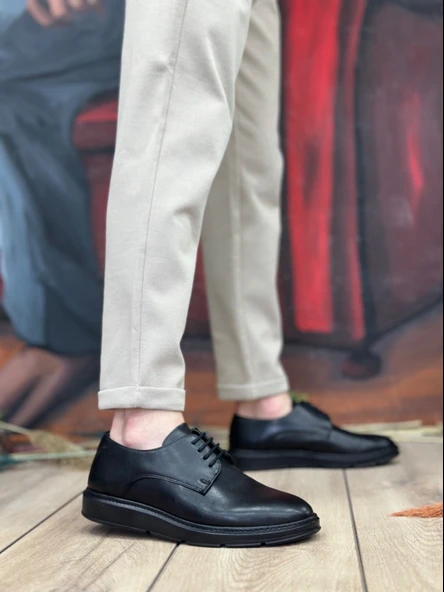 ET0003 Bağcıklı Klasik Siyah Yüksek Siyah Taban Casual Erkek Ayakkabı - Resim 2