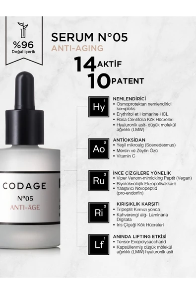 Codage Yaşlanma ve Kırışıklık Karşıtı Anında Lifting Etkisi N°05 Serum 30ml... Antı-agıng - - 2