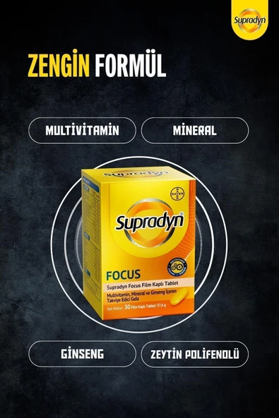 Supradyn Focus 30 Film Kaplı Tablet| Zeytin Polifenolü, Ginseng, Multivitamin Ve Mineral Içeren Takv - Resim 3