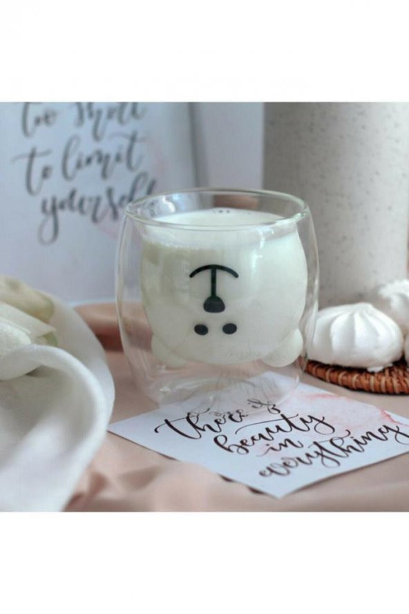 Sevimli Ayı Çift Cidarlı Esperesso Magnolia Süt Kahve Su Kupa Borosilikat Bardak - 2